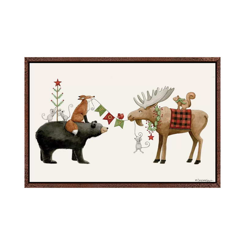 Joy Banner by Teresa Kogut - Painting on Canvas, Classic Brown Wood Floater Framed, 66.04cm H x 101.6cm W x 3.81cm D