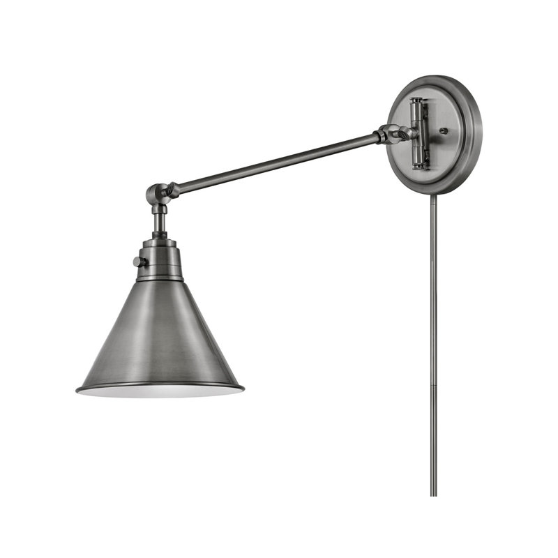 Arti 7.75-in Swing Arm Extendable Single Light Plug-In Sconce with On/Off Switch, Polished Antique Nickel