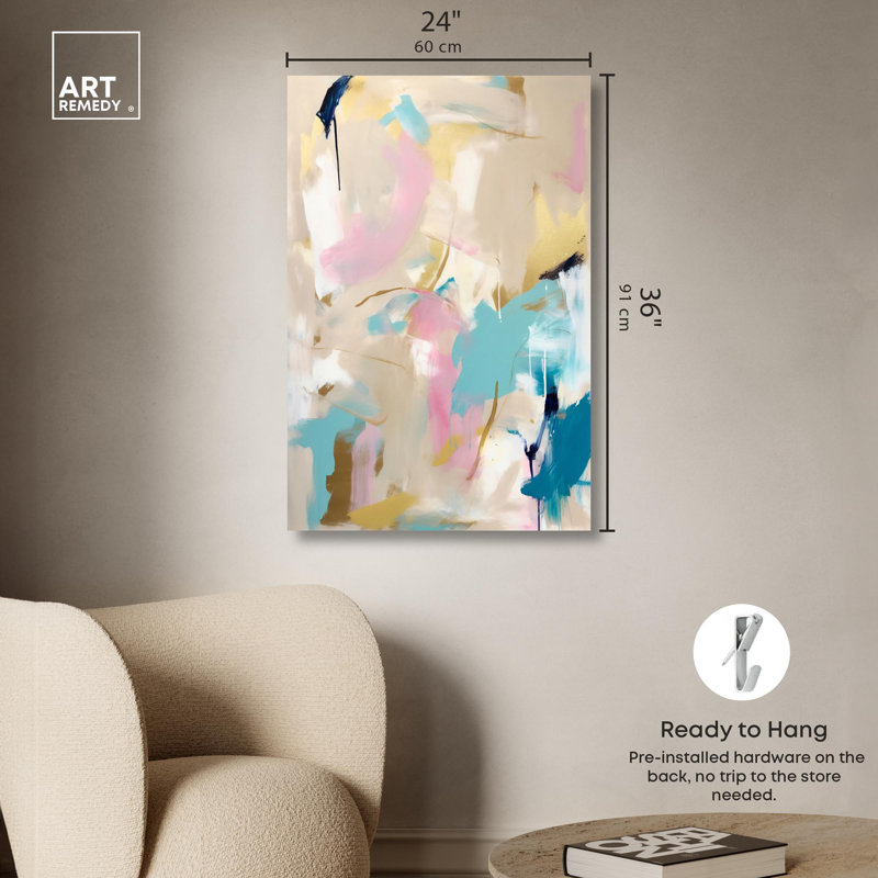 «Delicate Pastels Canvas Sunset», art mural abstrait par Art Remedy, Toile tendue, H 36 po x l 24 po