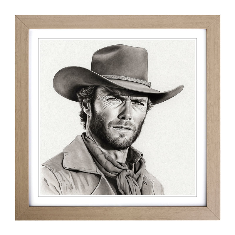 Clint Eastwood Drawing - Framed Print, Oak