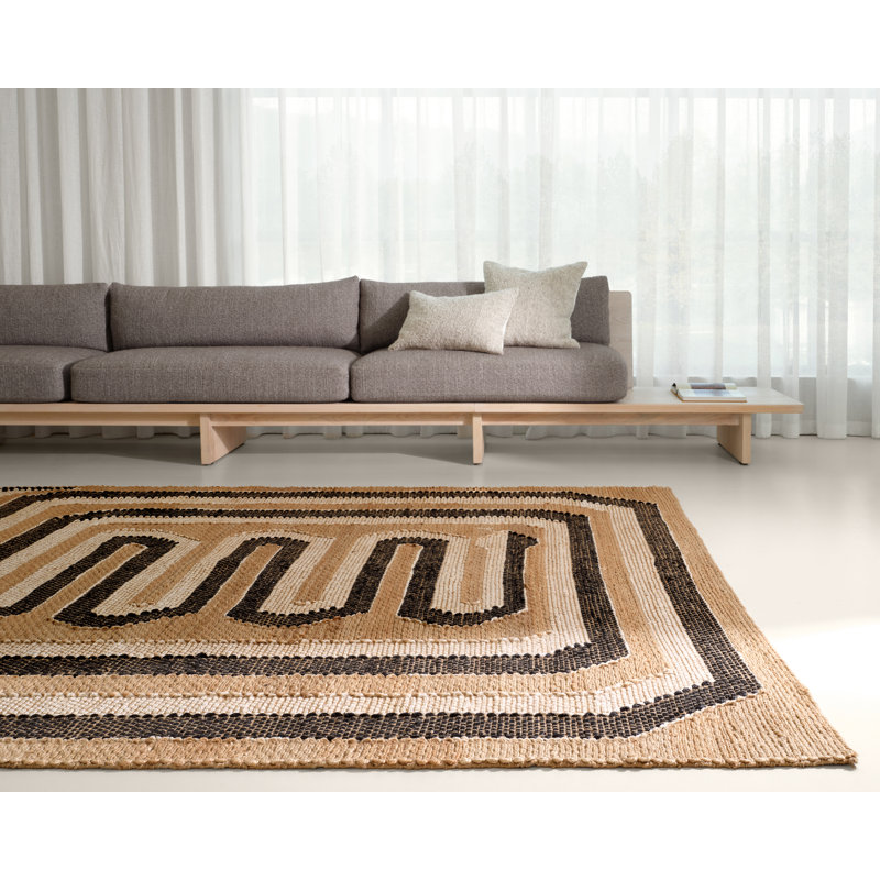 Jaipur Living Ushari SOS02 Handwoven Geometric Tan/Black Area Rug (7'9inX9'9in), Rectangle 9'6" x 13'6"