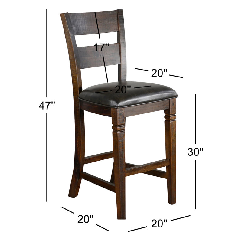 Gridley Upholstered Counter Stool with Solid Wood Frame, Tobacco Leaf, Dark Brown