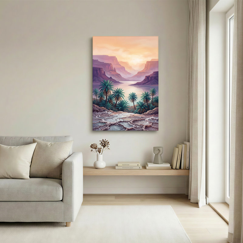 Art mural sur toile mauve et orange avec des palmiers, 18"H x 12"W