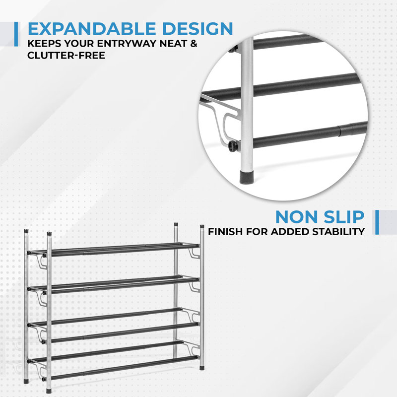 USTECH Shoe Rack-4-Tier Slide-N-Adjust Multi-Position Expandable Metal Non-Slip, DIY Closet Organizer, Pack of 1