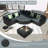 7-Piece Outdoor Wicker Sofa Set, Rattan Sofa Lounger,Removable Tempered Glass Top For The Coffee Table, With Striped Green Pillows, Adjustable Feet,Modular Design,Conversation Sofa, For Patio, Garden, Deck,  Black Wicker-460916738