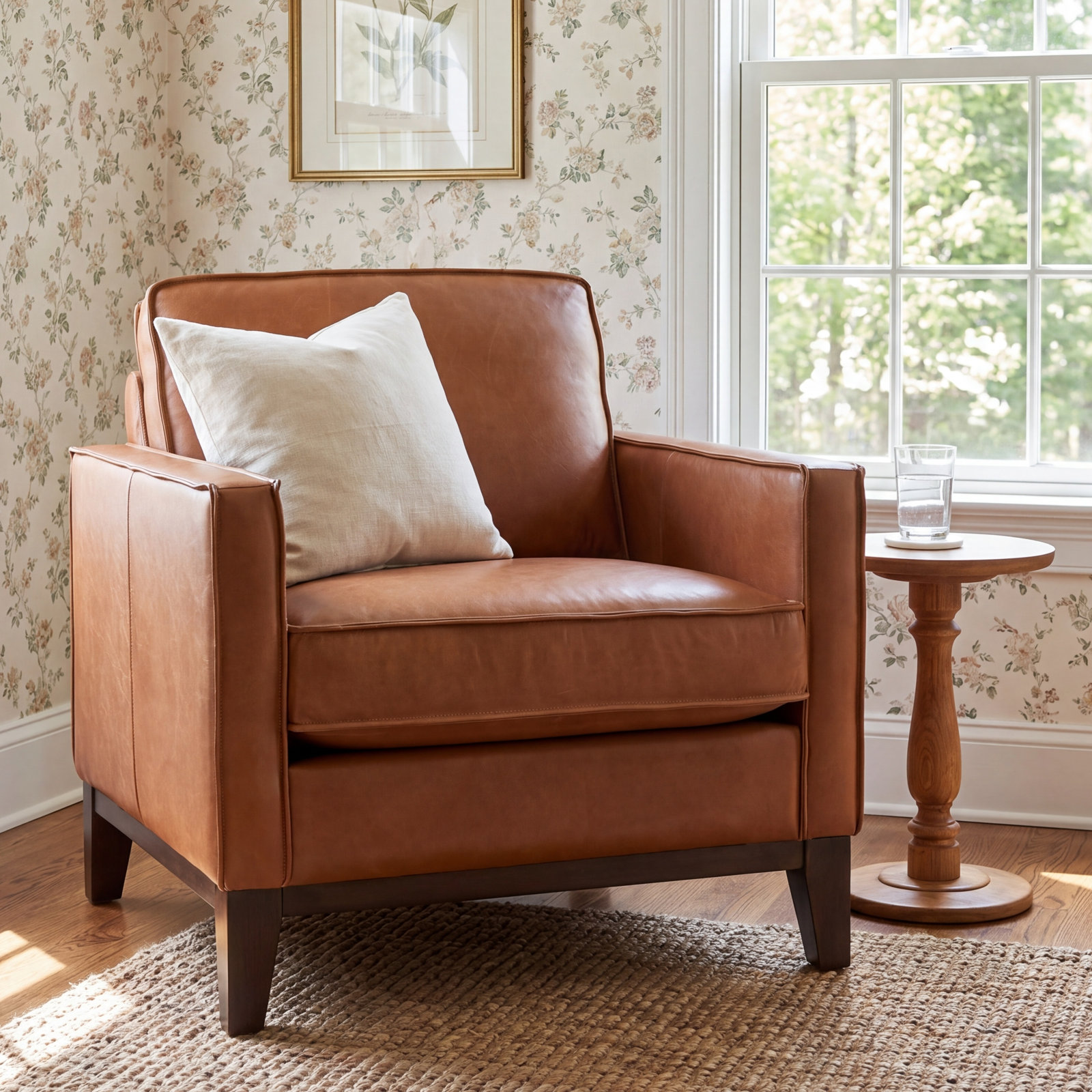Cascades Genuine Leather Armchair, Chestnut Genuine Leather