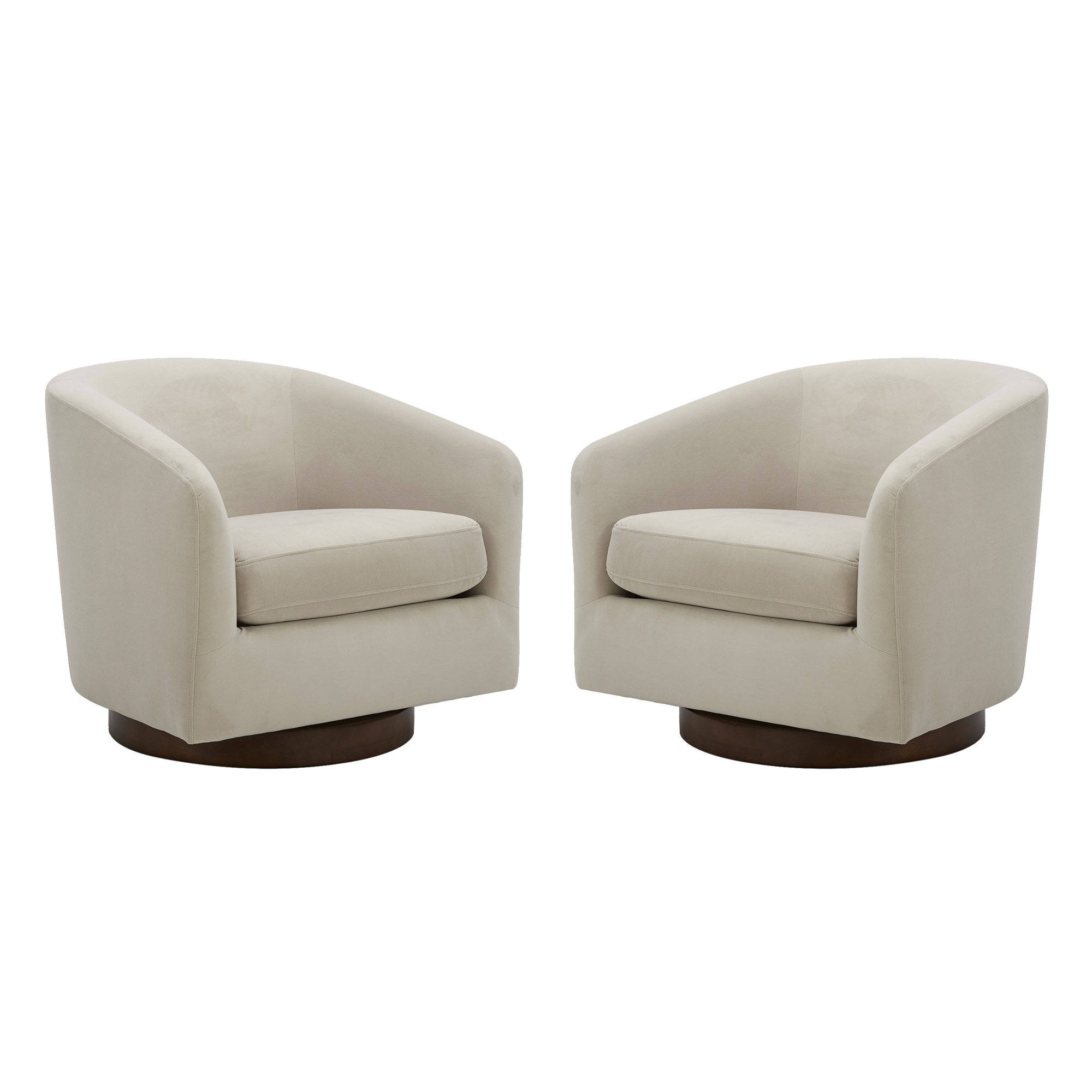 Bennett Upholstered Swivel Barrel Chair (Set of 2), Bella White Velvet