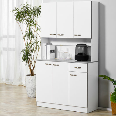 Buffet de cuisine 71 "avec tablettes réglables et desserte - armoire de rangement fonctionnelle moderne 71,56" blanc