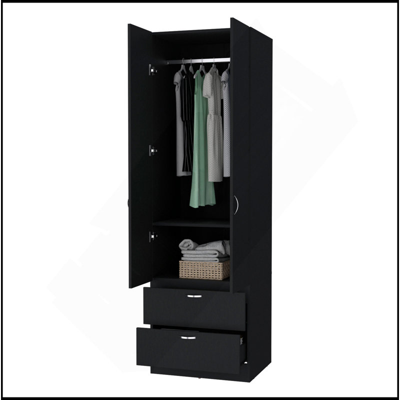 Garde-robe 2 tiroirs 2 portes, Noir