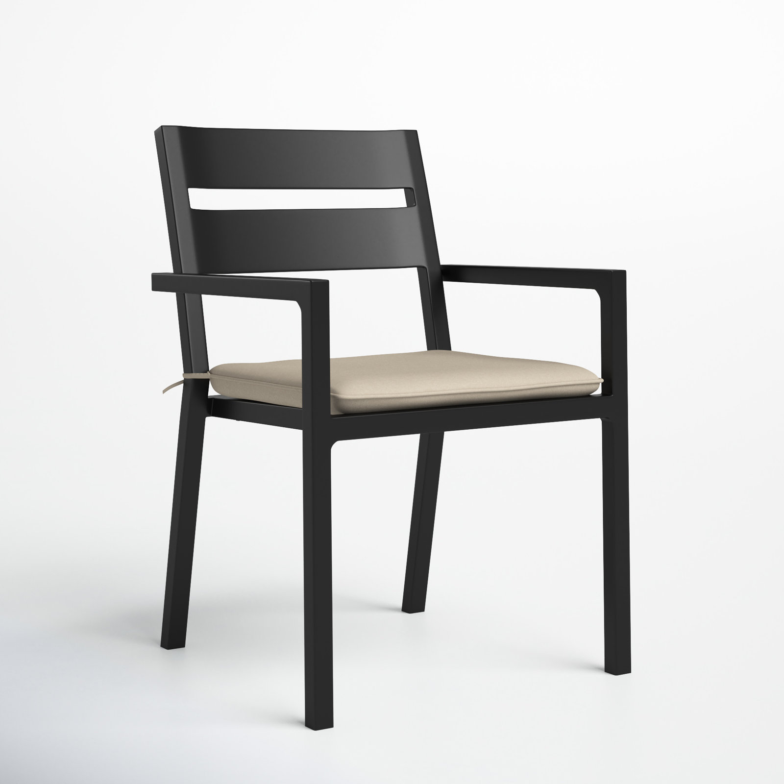 Vivant Aluminum Outdoor Dining Armchair with Cushion, Black, Canvas Heather Beige Sunbrella® Canvas
