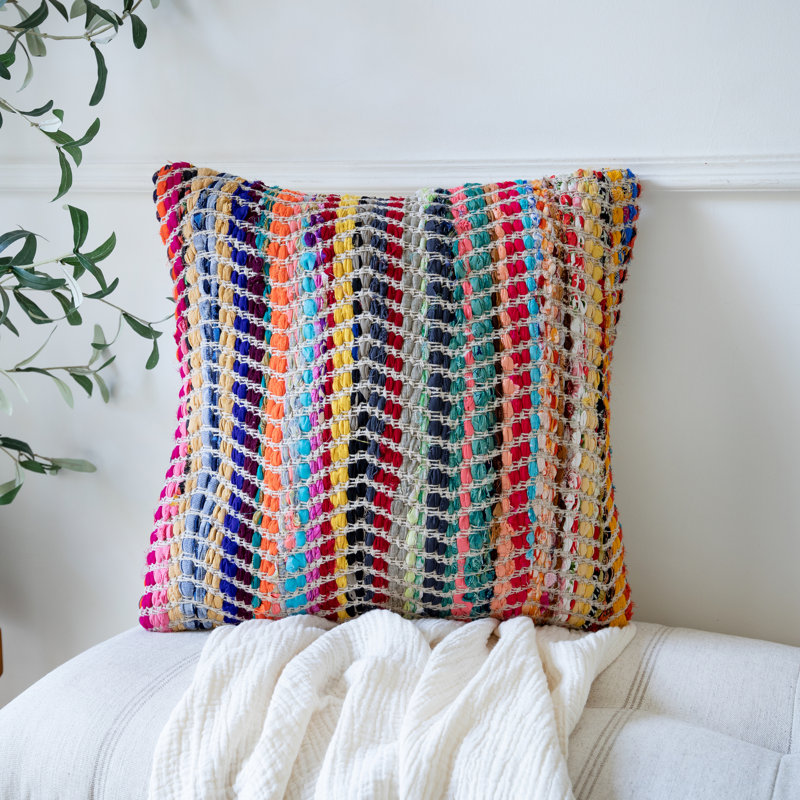 Multicolor Chevron Woven Square Throw Pillow 18"