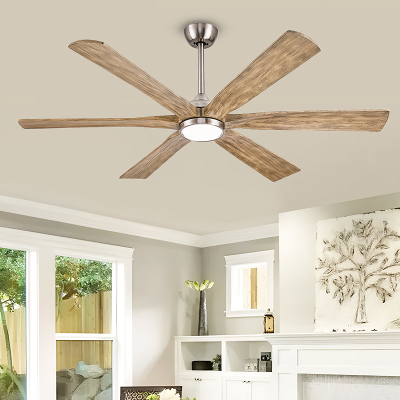 Light Wood 6 Blade Ceiling Fan With Light And Remote Control,quiet Operation For Living Room Or Bedroom, 60"