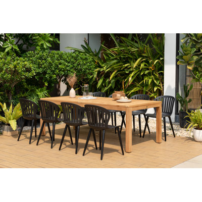 Anautica Outdoor Patio 9pc FSC Solid Teak Wood and Aluminum Dining Set