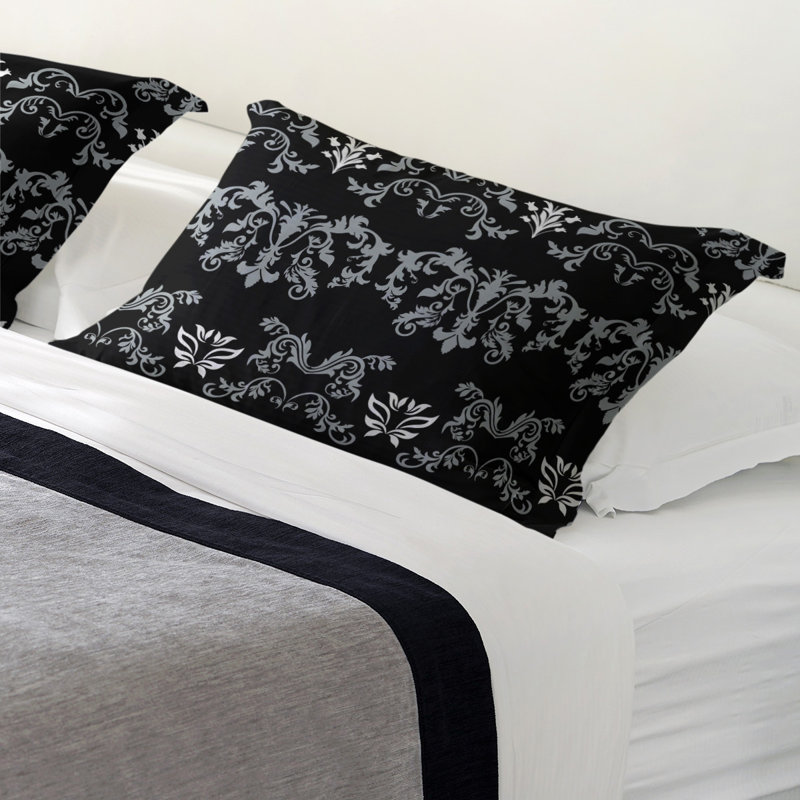 Football Baroque Pattern Pillow Sham, King, Microfiber, Black/Silver/White