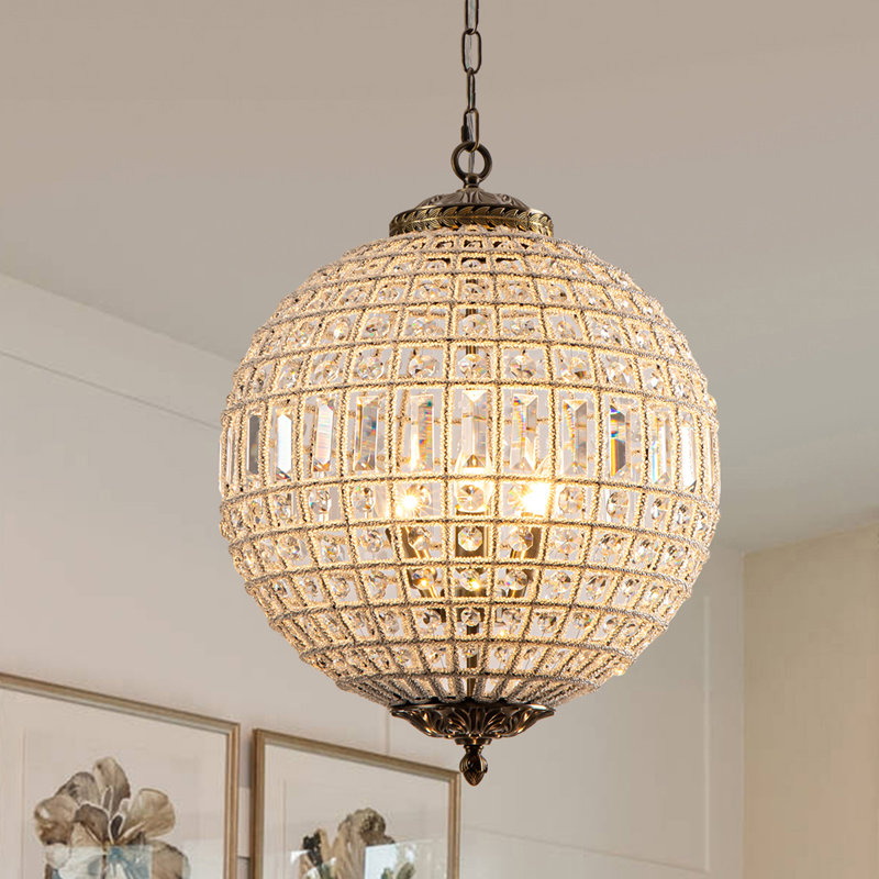 Lustre sphérique Ennu, H 22,8 po x l 17,7 po x P 17,7 po, Laiton antique