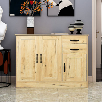 Modern Buffet Sideboard With 2 Doors & Drawers - 43.3 Inch Oak For Entryway Dining Room Storage In Home Style Doors, 1 Storage,