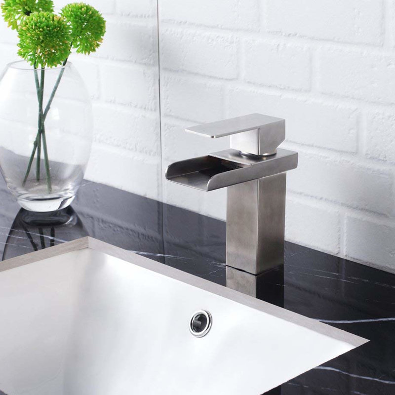 Robinet de salle de bain élégant à un trou - Nickel brossé, poignée moderne de qualité supérieure en nickel pour une utilisation quotidienne