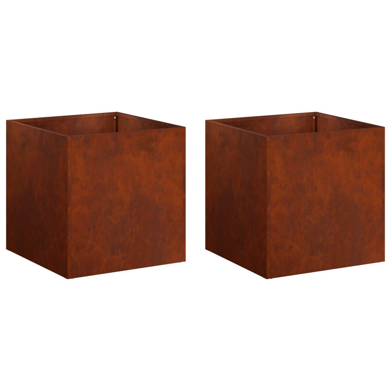 Planter Raised Garden Bed Plant Pot Flower Pot Grey Weathering Steel, 45cm H x 45cm W x 45cm D, 2