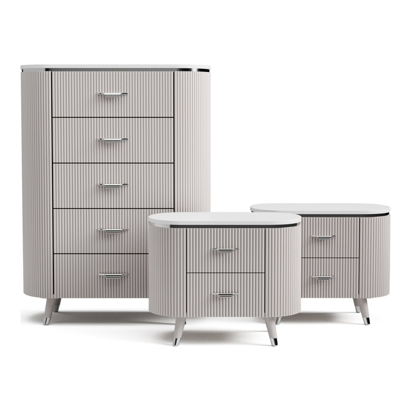 Ensemble de chambre à coucher 3 pièces Cavin Olivarez (2 tables de chevet + 1 commode)