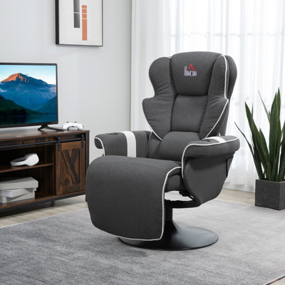 Fauteuil inclinable manuel, fauteuil pivotant avec repose-pieds et deux porte-gobelets pour le salon