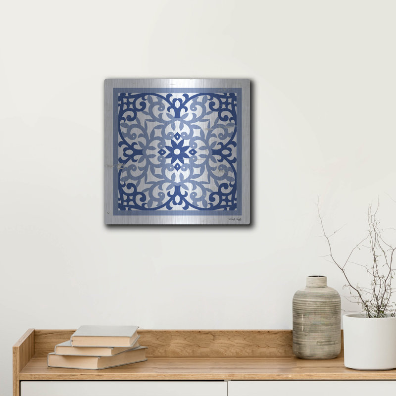 «Blue Tile V» par Cindy Jacobs, H 12 po x l 12 po
