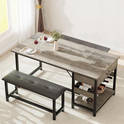 Kitchen Dining Table Set With Upholstered Benches