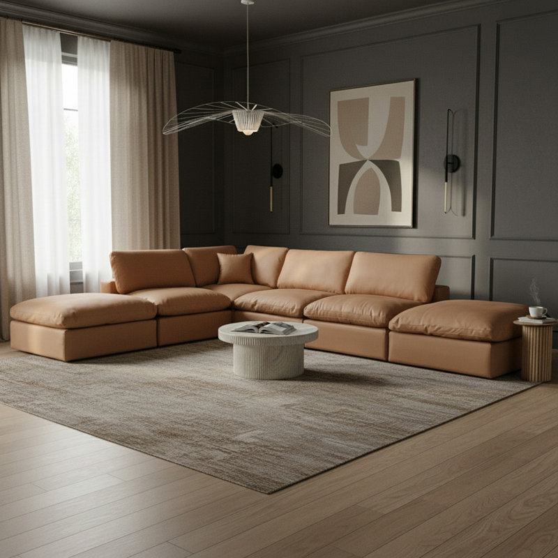 Canapé modulaire en similicuir 160 po, Cuir cognac végétalien