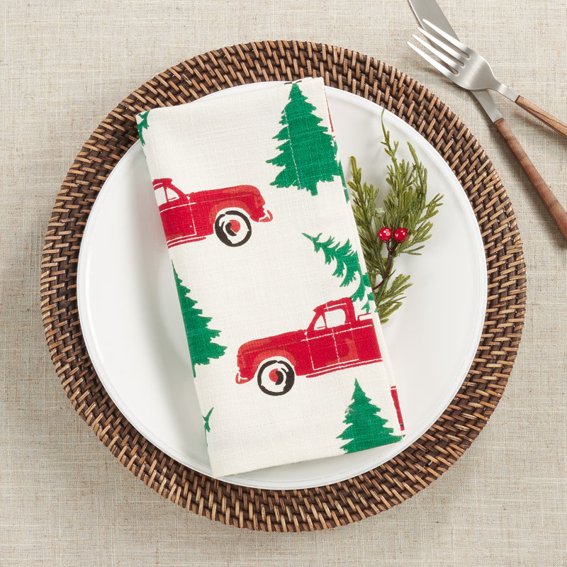 Red Truck and Tree Christmas Cotton Napkins Set
