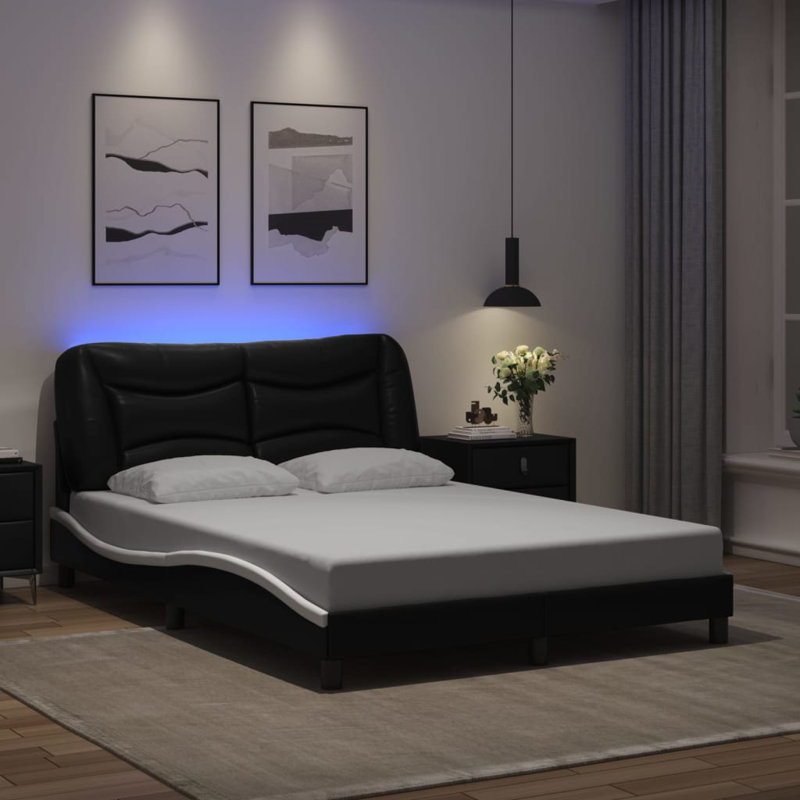Cadre de lit vidaXL avec DEL sans matelas Hvar noir et blanc 137 x 190 cm, Complète, Noir et blanc