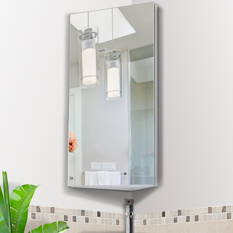 Claverton Down 300mm x 600mm Corner Mount Flat Mirror Cabinet