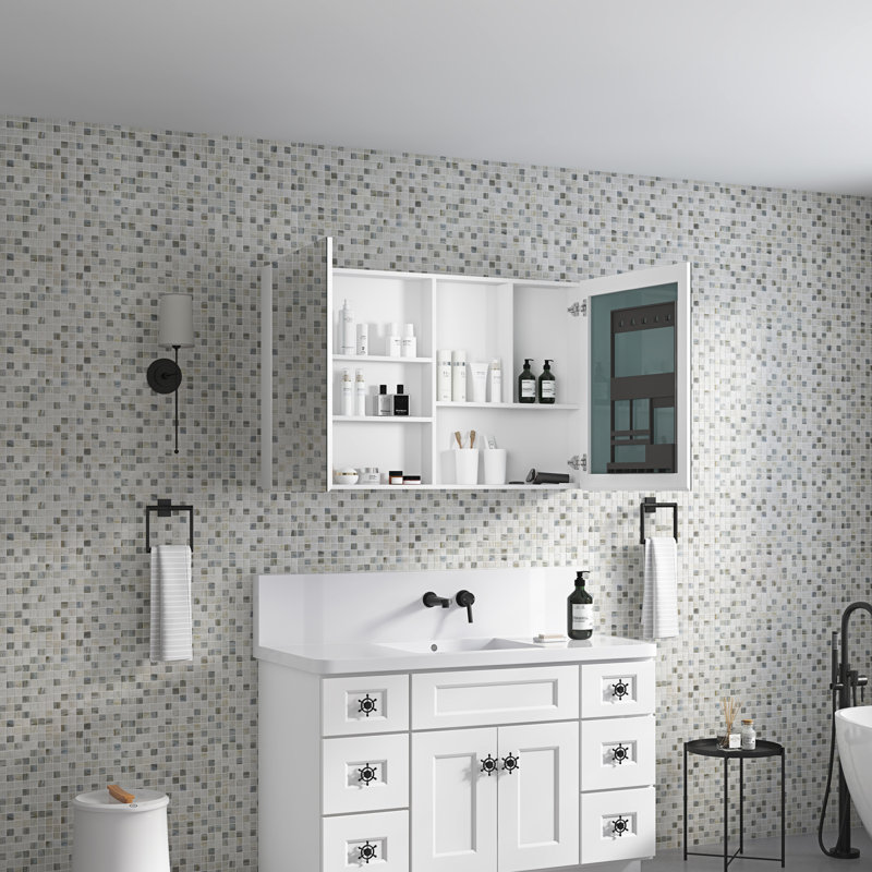 Rangement pour miroir de salle de bain l 48 po x H 30 po - Bois d'ingénierie et bordure biseautée