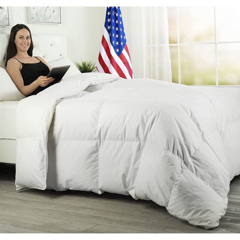 Comfydown White Comforter - Hypoallergenic, Washable, Breathable, Goose Down, 800 Fill Power, With 300 Thread Count Cotton Cover -Made In USA - Twin