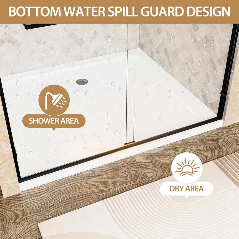 48" W X 72" Hdouble Sliding Shower Doormatte Black Aluminumclear Tempered Glassanti-Shatter Filmcorrosion-Resistantadjustable Widthbathroom Use Double Door Wide High, Matte Aluminum Frame, 1/4"  6Mm