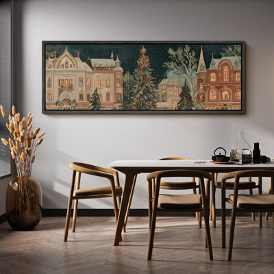 Christmas European Town Winter Night Cityscape Panoramic Wall Decor Extra Large Pictures Framed Canvas Print Wall Art