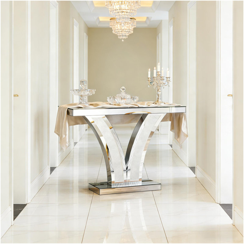 V-Shaped Design Hall Table,Mirrored Side Table,Console Table