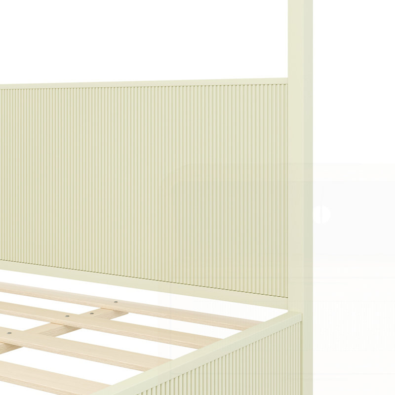 Lit plateforme à baldaquin en bois avec lattes de support, Beige