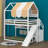 Full Size House Shape Loft Bed With Canopy, Wood Loft Bed With Roof, Built-In Bookshelves & Slide, Space-Saving Bed Frame-853865541