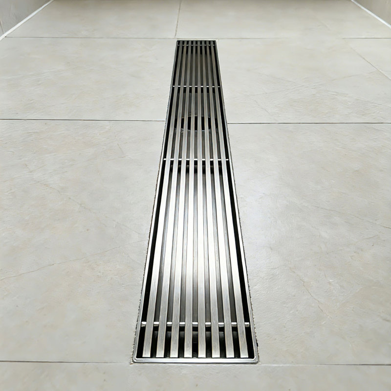 24 Inch Linear Shower Drain With Removable Wedge Wire Pattern Grate Stainless Steel Shower Floor Drain Rectangle Bathroom Drain With Hair Strainer