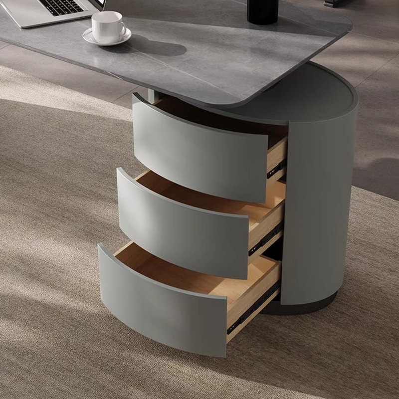 Rectangular Manufactured Wood with 3 drawers desk, Grey, 29.53" H x 70.87" W x 27.56" D
