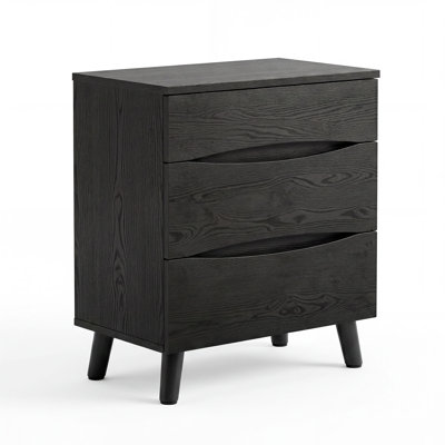 Nightstand with 3 Storage Drawers, 24 Inch Wide Bedside Table with Wooden Top for Bedroom, Space Saving Modern End Table for Living Room Office