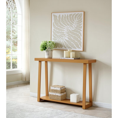 36 Inch Modern Wood Narrow Console Table with 2-Tier Storage Shelf for Entryway or Living Room, Slim Sofa Table for Hallway or Behind Couch - Honey Mustard