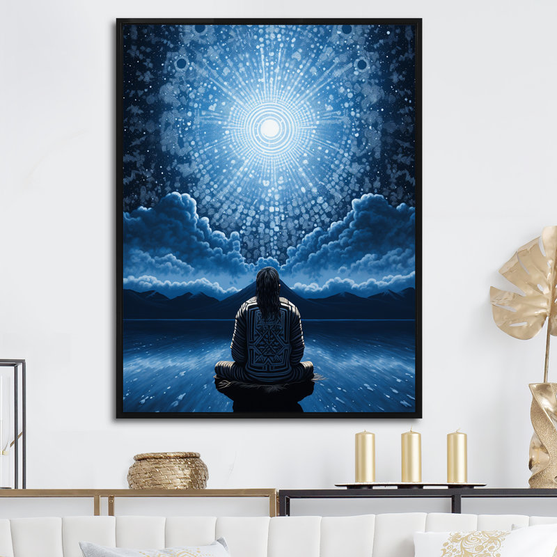 Native Art Azure Prayer, Cadre flottant noir, H 20 po x l 12 po x P 1 po
