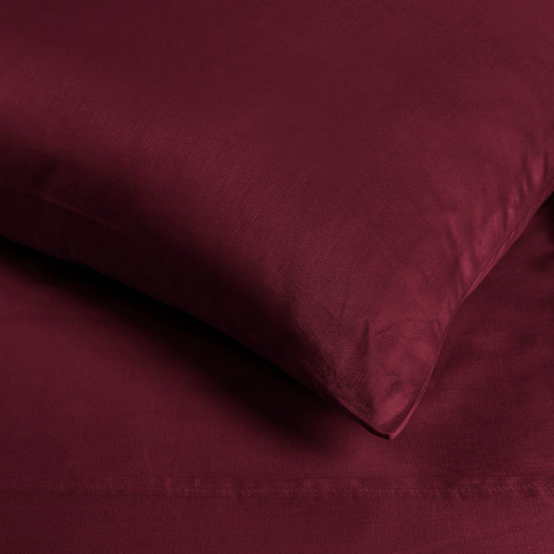 Taie d'oreiller en satin de coton égyptien de luxe à densité de tissage 700, Très grand lit, Bourgogne