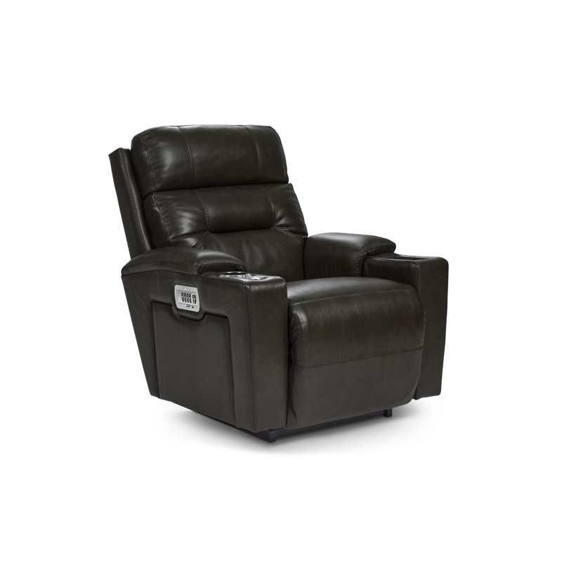 Neo Leather Match Power Rocking Recliner with Power Headrest and Lumbar, Gray Leather Match