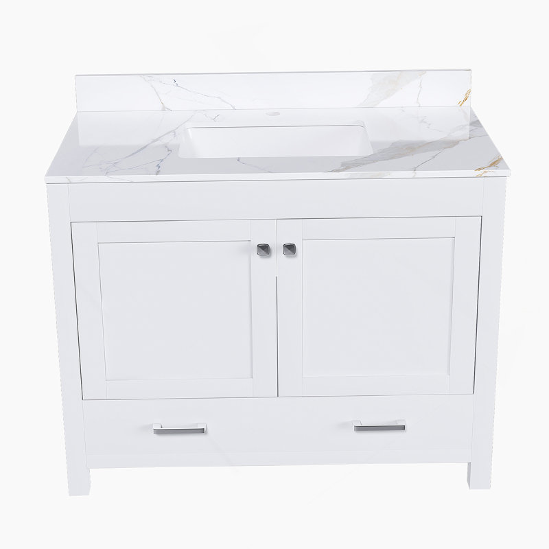 Ensemble de meuble-lavabo moderne de 43 po avec ensemble de couleurs Karalakin en marbre artificiel, armoire de salle de bain multifonctionnelle avec portes et tiroir, cadre solide et panneau de fibres à densité moyenne (trou de robinet simple)