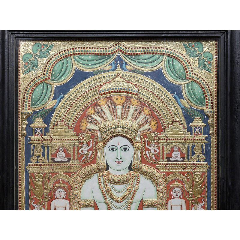 Jain Tirthankara Parshvanatha, peinture en or 24 carats | Œuvre de capuchon de serpent traditionnel indien | Décoration murale spirituelle
