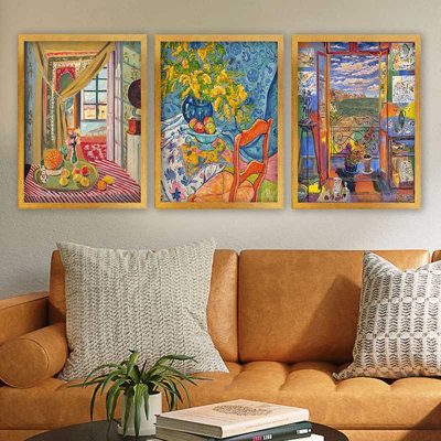 Stunning Decorative Framed Painting Set (3 Pieces), 21.7 x 29.5 Inches Each | 100% Wooden Frame with 0.8 Inch Polystyrene | UV Digital Printing | Perfect for Living Room, Office & Gallery Wall Decor