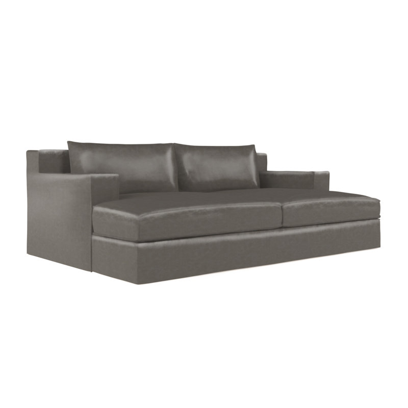 Mulberry Square Track-Arm Daybed with Flange Seam, Vintage Leather Pumice, Weathered