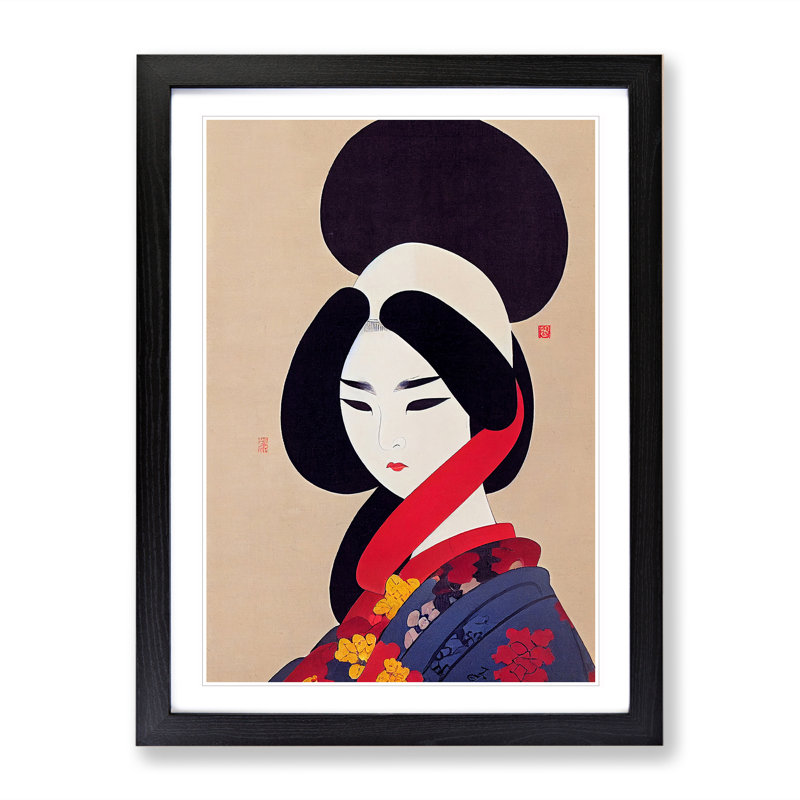 Charming Geisha - Wall Art, Black Framed, 36cm H x 27cm W x 2cm D, White