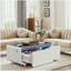 Table basse moderne avec réfrigérateur et congélateur intégrés, haut-parleur Bluetooth, chargement sans fil, panneau de commande tactile, ports USB, protection pour prise de courant, lumière d'ambiance, blanc-961513301